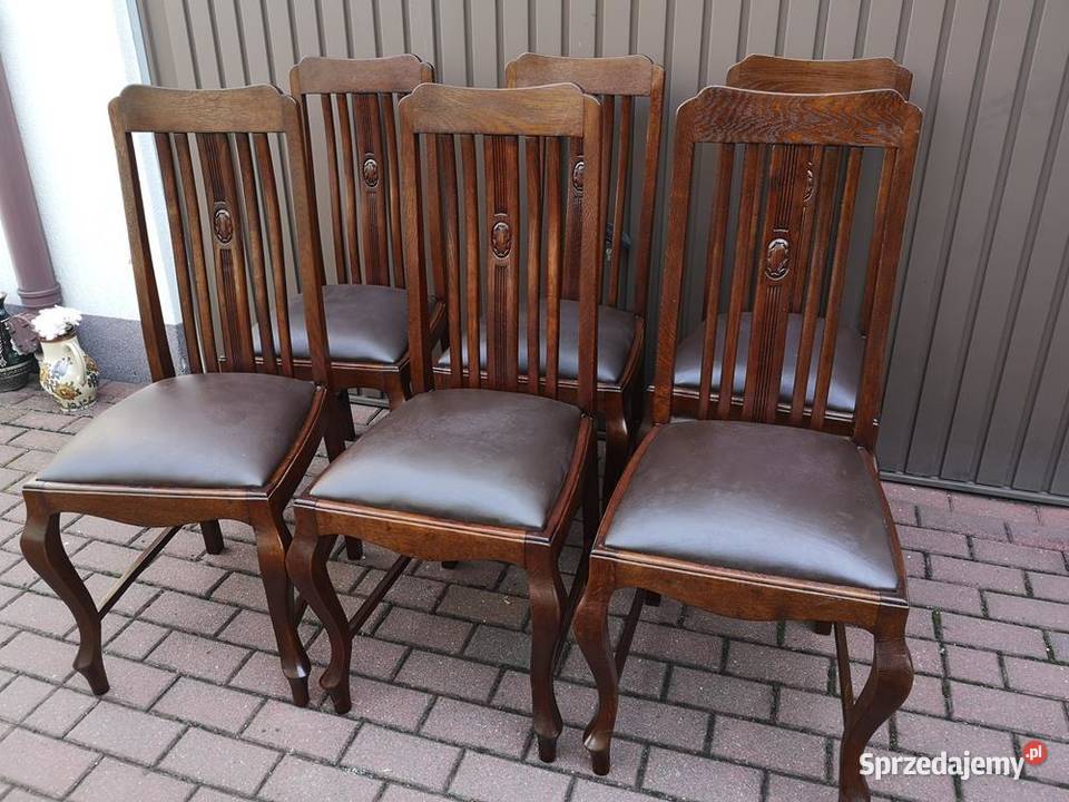 Krzesła Dębowe Wysokie Stare Antyk Komplet 6 Swarzędz