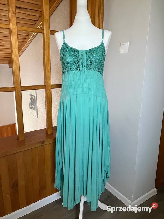 Piękna miętowa długa sukienka Italy wiskoza Nisko