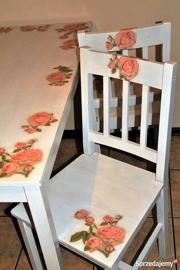 STYLOWY STÓŁ SOSNOWY DECOUPAGE ZESTAW dolnośląskie Kawice