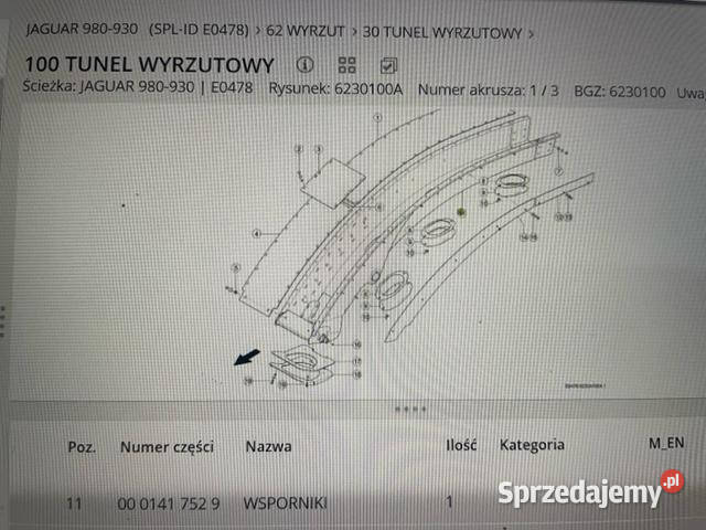 Claas Jaguar Tunel wyrzutowy nowy Pozostałe Jastrzębniki