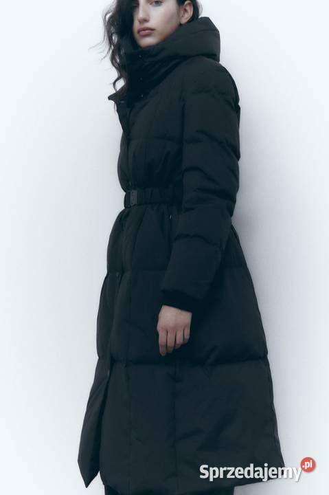 Długi puchowy płaszcz z paskiem Zara XS Sosnowiec