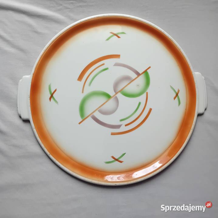 Fajansowa patera tortownica art deco Spritzdekor Koźminek