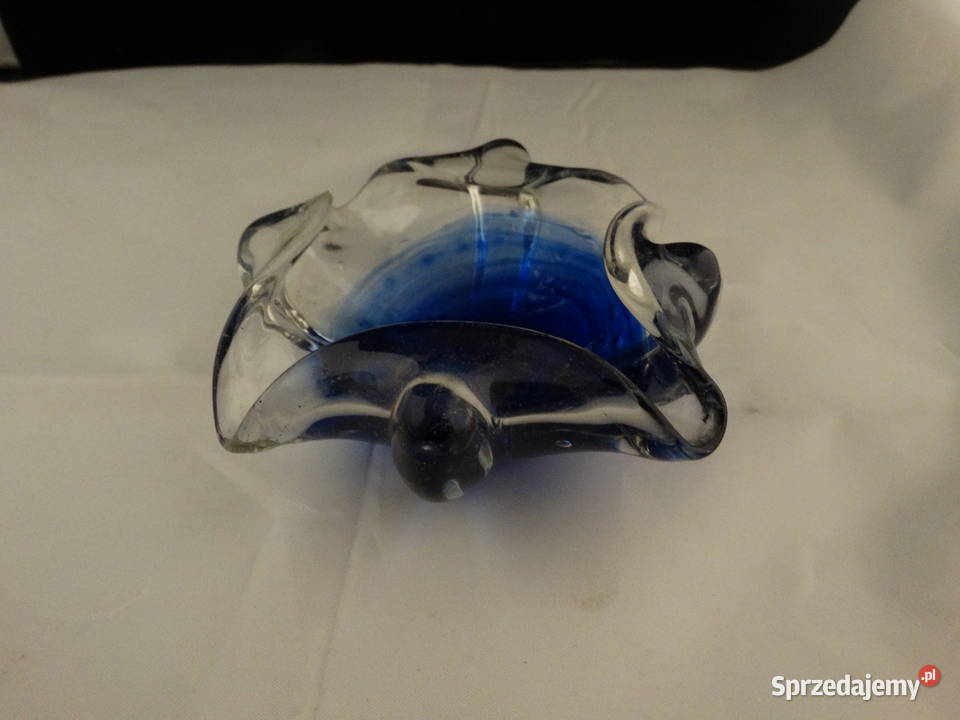 Kobaltowa, szklana popielniczka ala Murano