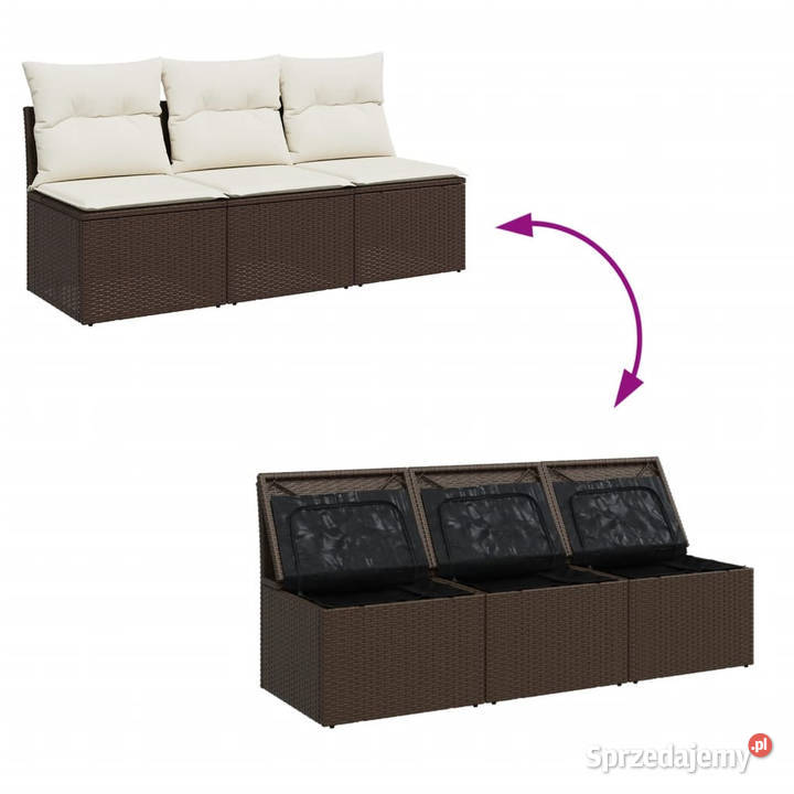 Sofa ogrodowa z poduszkami 3osobowa brązowa Warszawa