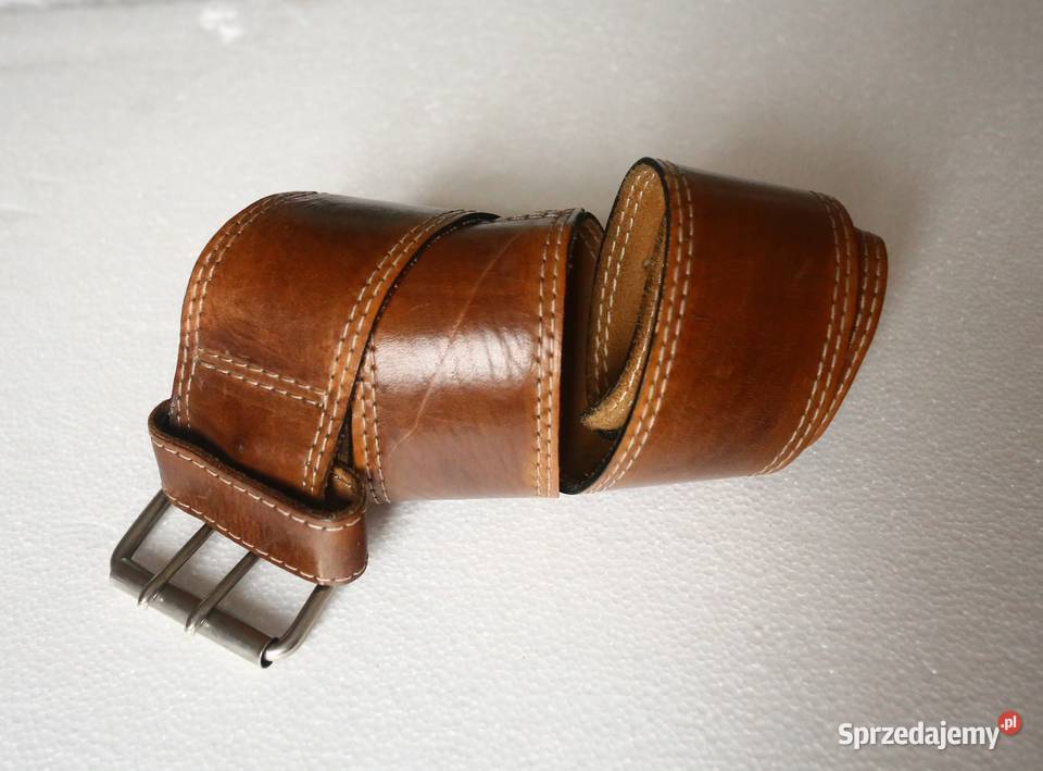 Szeroki skórzany brązowy pasek