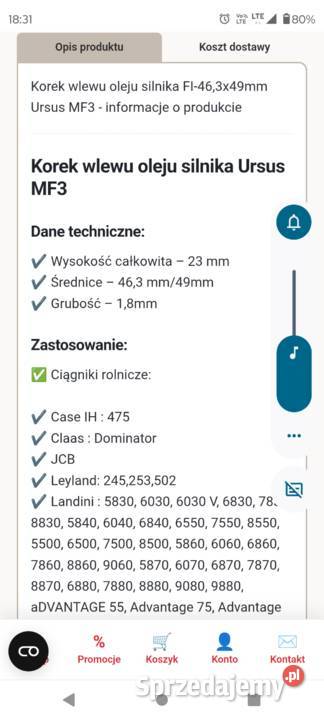 Korek wlewu oleju MF Ursus Motoryzacja Bielsko-Biała