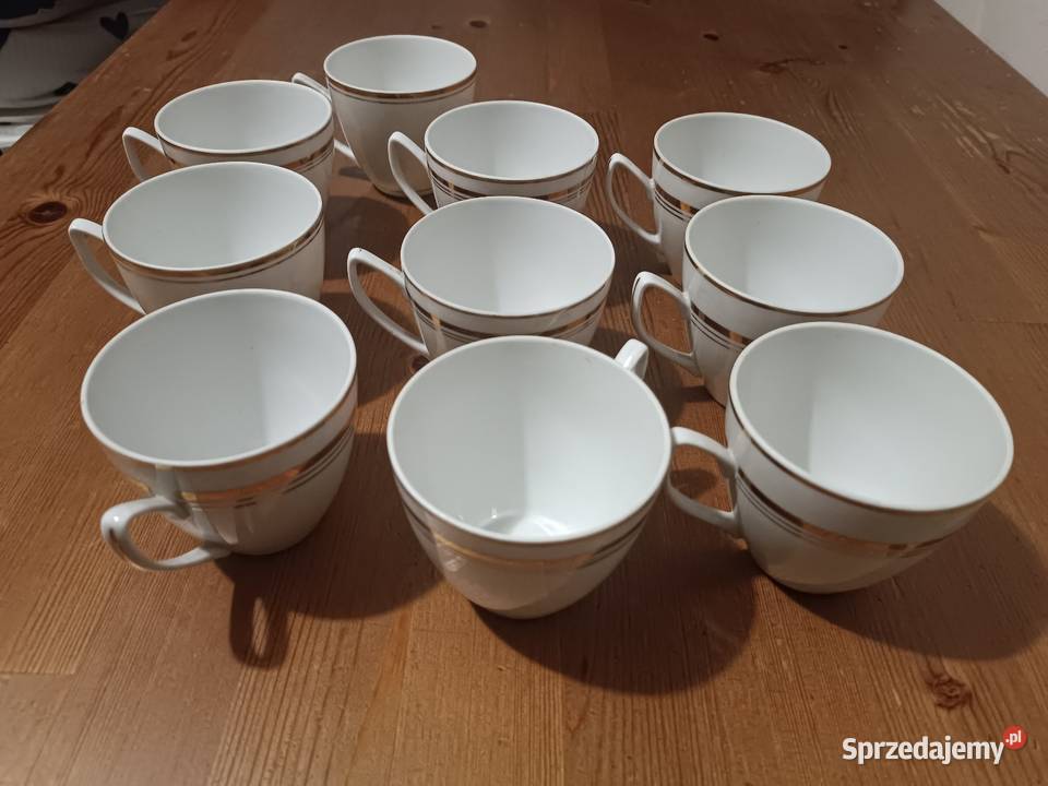 Zestaw 10 filiżanek porcelanowych z złotym Antyki Poznań
