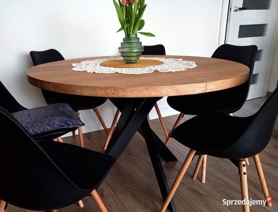 Stół okrągły dębowy metalowa noga krzyżak LOFT Stoły Stara Kakawa