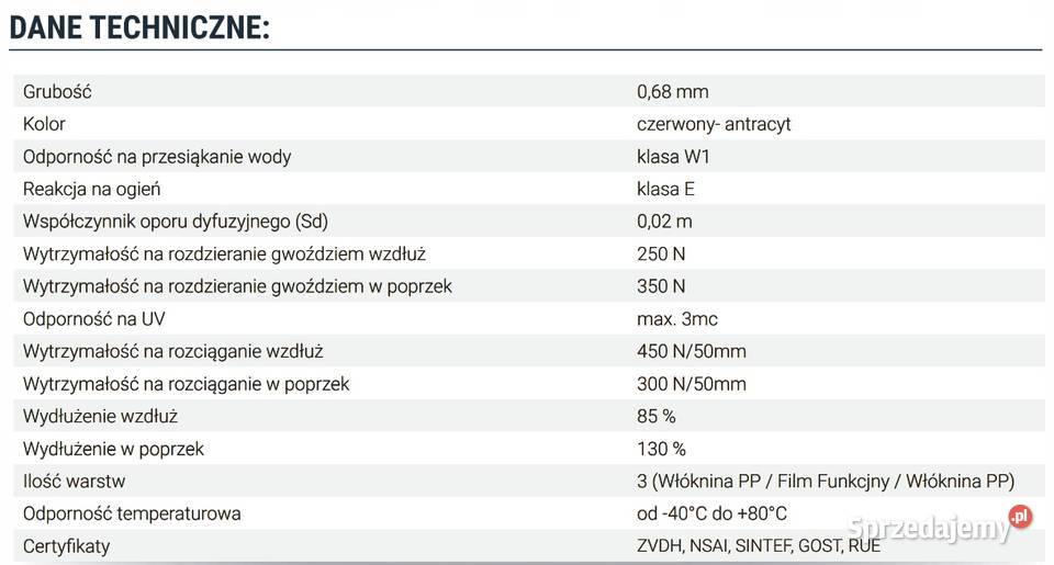 Membrana dachowa COROTOP RED STRONG 180gm2 podlaskie Augustów