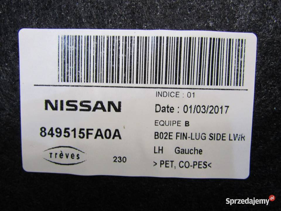 BOCZEK TAPICERKA BAGAŻNIKA LEWA LEWY MICRA K14