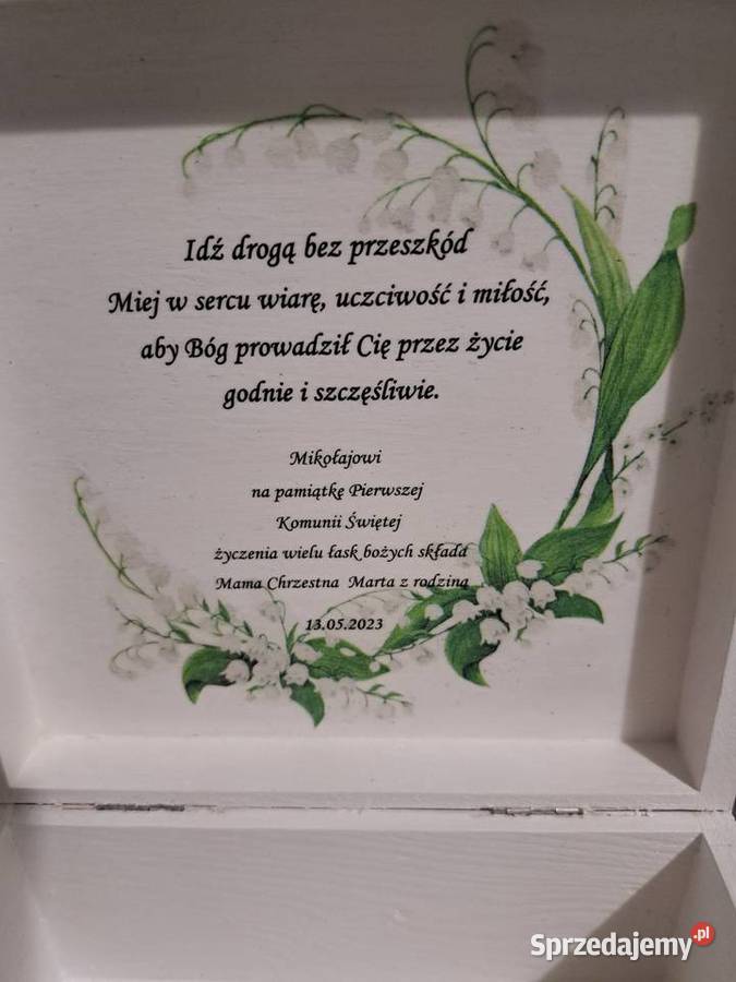 Pudełko komunijne konwalie z życzeniami handmade Kędzierzyn-Koźle