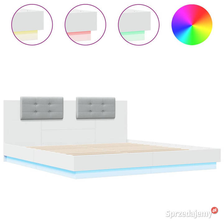 Rama łóżka z wezgłowiem i LED biała 180x200 Warszawa