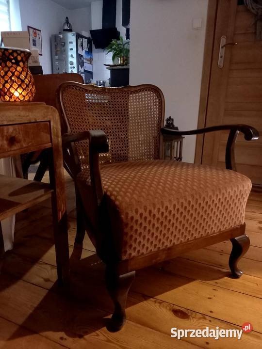 fotel retro styl biedermeier rafia ludwik art Gdańsk