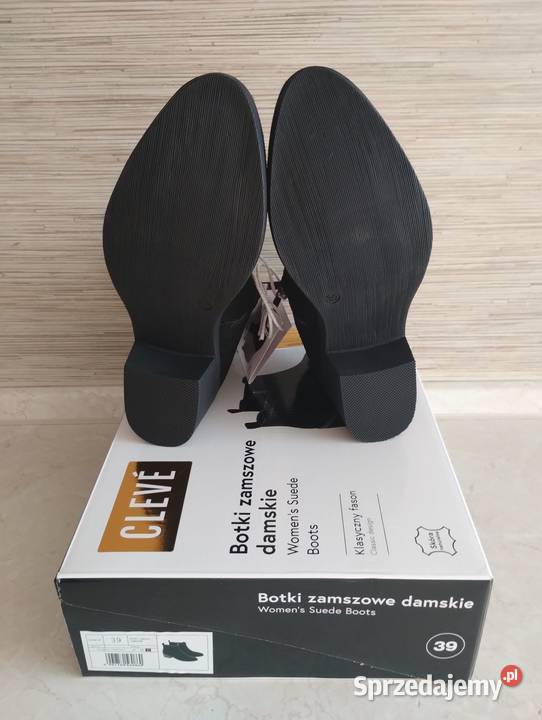 NOWE Buty damskie zamszowe botki CZARNE 39 skóra 25cm Zabrze sprzedam