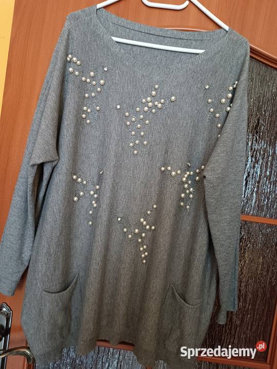 Sweter szary z ozdobnymi perełkami wiskoza Cieszyn sprzedam