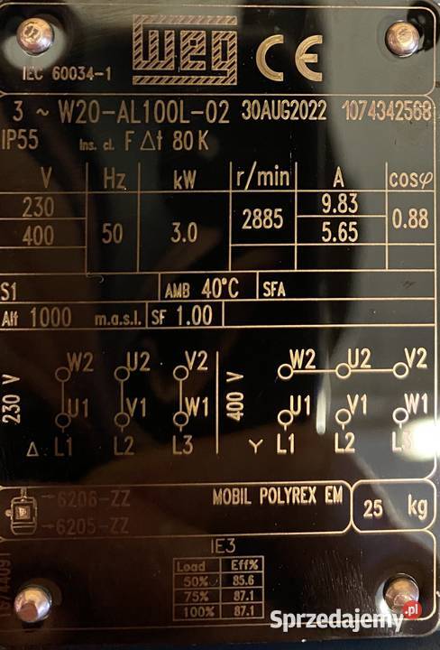 silnik elektryczny 3kW 2885obr 3fazowy WEG