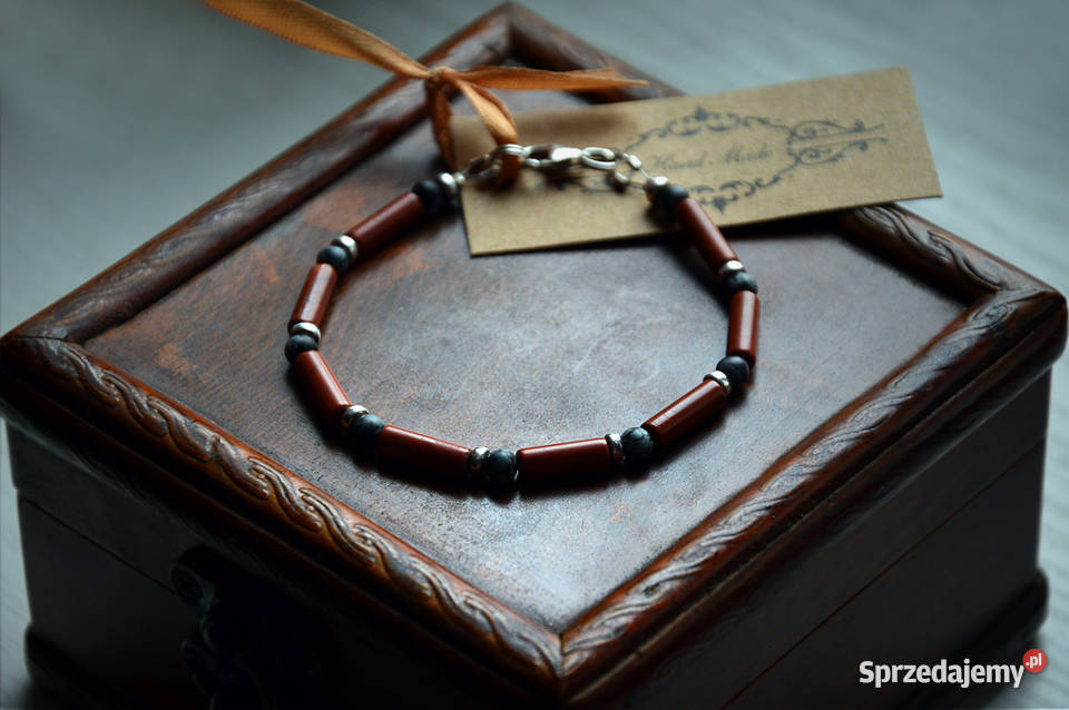 Jaspis mahoniowy i Obsydian śnieżny Bransoletka Gdańsk