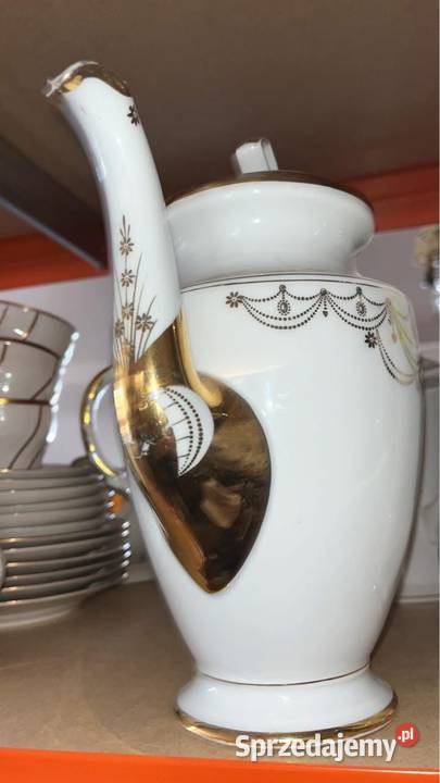 Dzbanek do kawy Bez sygnatury Biało złoty Porcelana i szkło pomorskie Gdańsk sprzedam