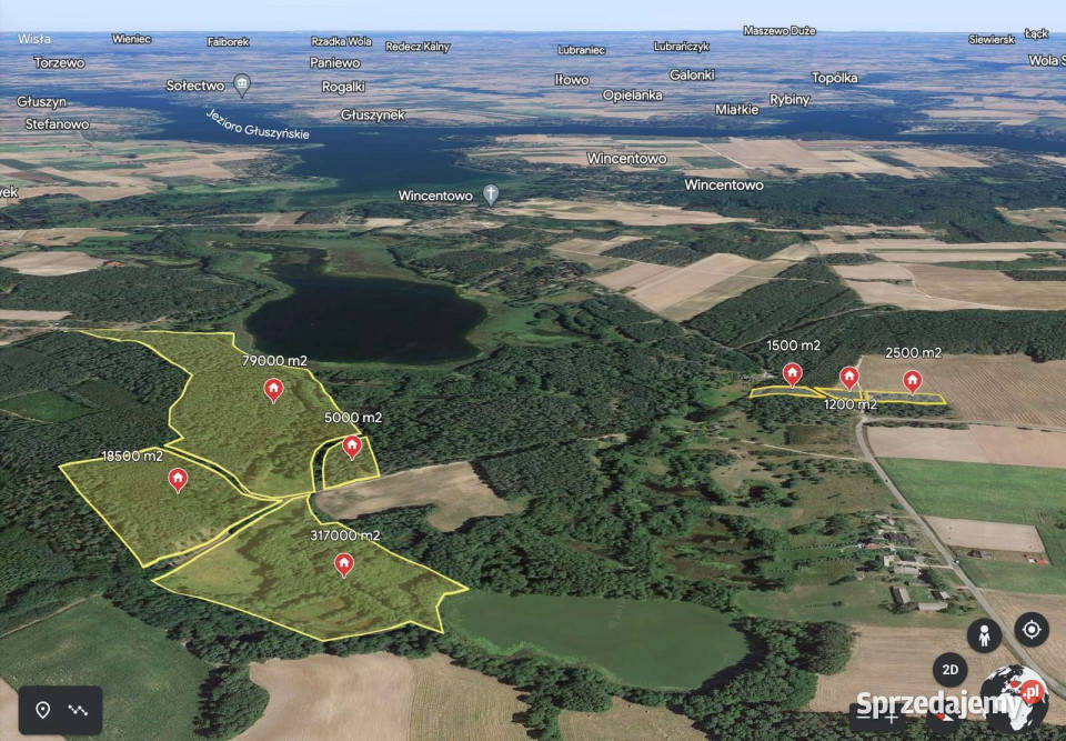 Działki z linią brzegową dwóch jezior Wymysłowo