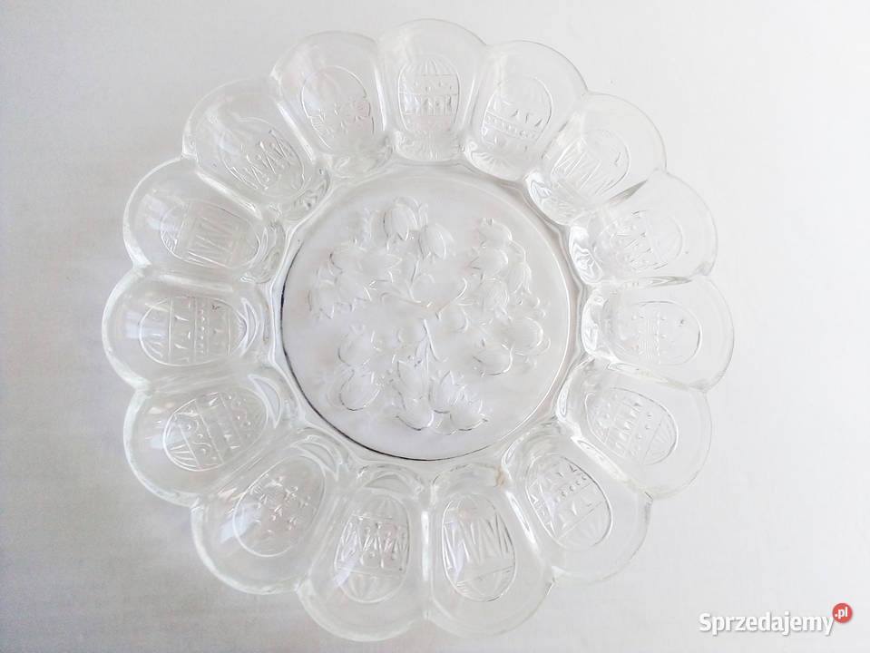 szklana patera na jajka Ząbkowice vintage PRL