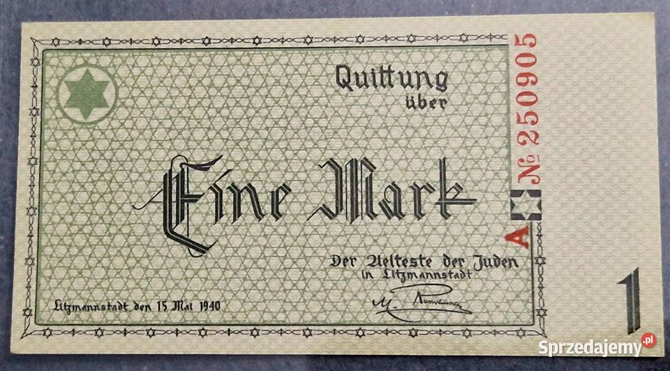 Banknoty Getta 1940 1 Marka x 2 i 50 Pfenig Sosnowiec