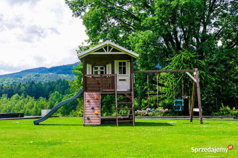 Duży domek ogrodowy dzieci z huśtawką Premium