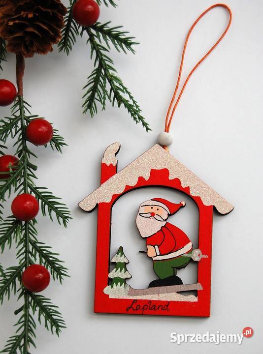 Mikołaj w domku zawieszka drewno Finlandia wielokolorowy Lublin