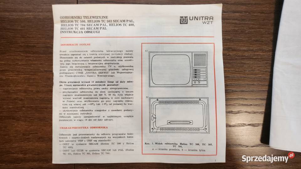 Telewizor UNITRA WZT HELIOS TC 506 fabrycznie małopolskie sprzedam