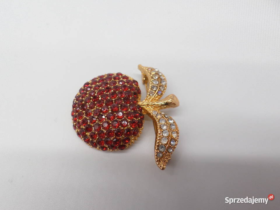 Broszka Vintage JABŁKO kryształki czerwona retro Raszków