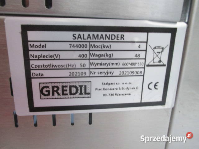Salamander Elektryczny GREDIL 744000 600 mm Ostrów Wielkopolski