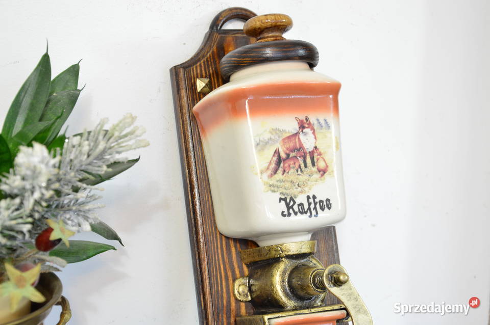 wiszący ceramiczny MŁYNEK do kawy z parą lisków