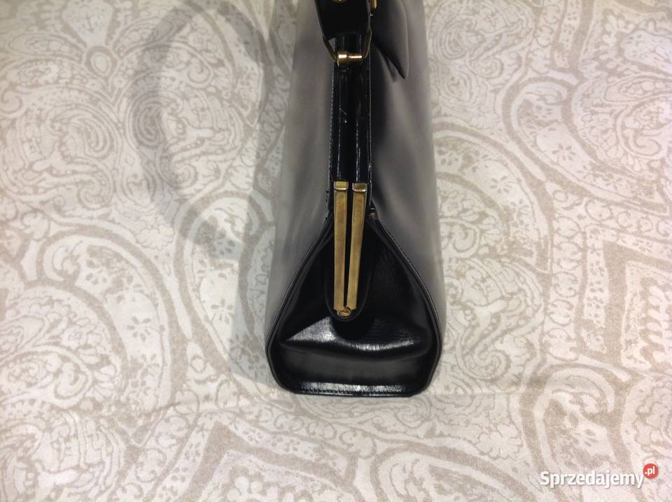 Kuferek Torebka Skórzana Damska Czarna Skóra 22cm