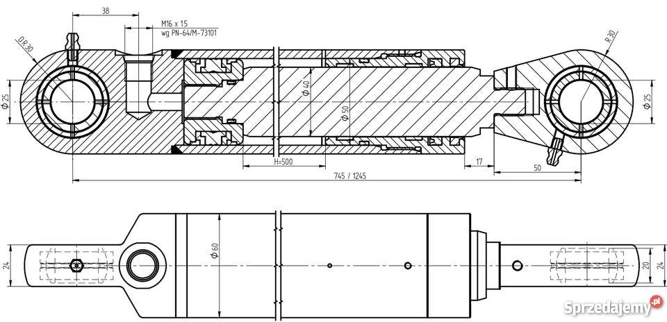 SIŁOWNIK HYDRAULICZNY CYLINDER 50x40x500 skok