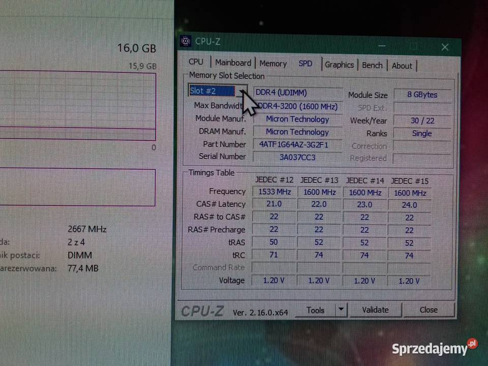Micron MTA4ATF1G64AZ3G2F1 MTA4ATF1G64AZ3G2B1 203 Pojemność 16GB Bydgoszcz sprzedam
