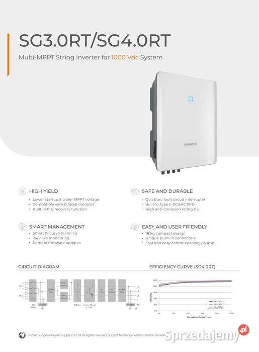 SUNGROW SG40RT 4 kW trójfazowy falownik sieciowy