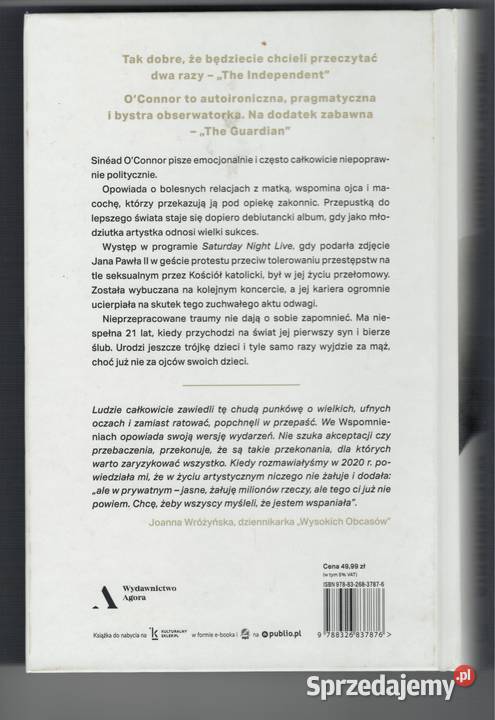 Wspomnienia Sinad OConnor Autobiografia Memoir twarda Warszawa