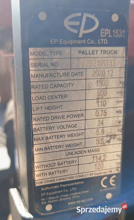 Wózek paletowy paleciak elektryczne 1531 Biłgoraj