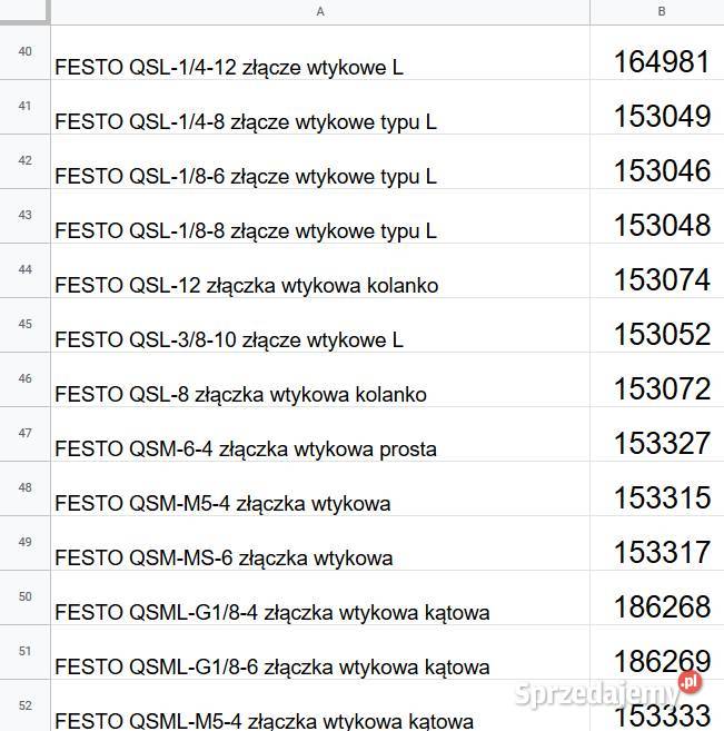 FESTOzawory złącza wtykowe wciskane Kocmyrzów sprzedam