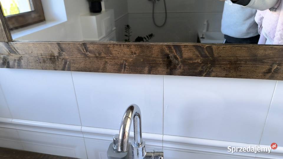 Piękne drewniane lustro loft vintage ze starych