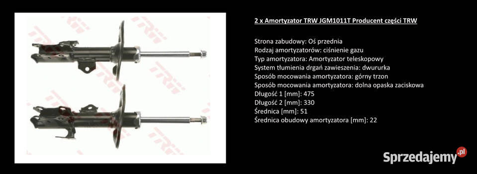 2 x Amortyzator TRW JGM1011T Producent części Jaworzno sprzedam