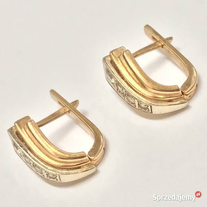 Złote kolczyki 585 14K z cyrkoniami zapięcie Warszawa