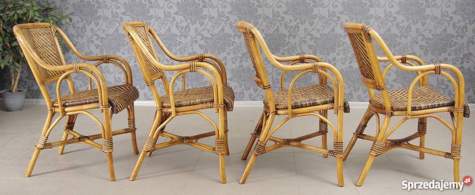 Stół 4 krzesła rattanowe bambusowe komplet 4925 Meble opolskie Nysa sprzedam