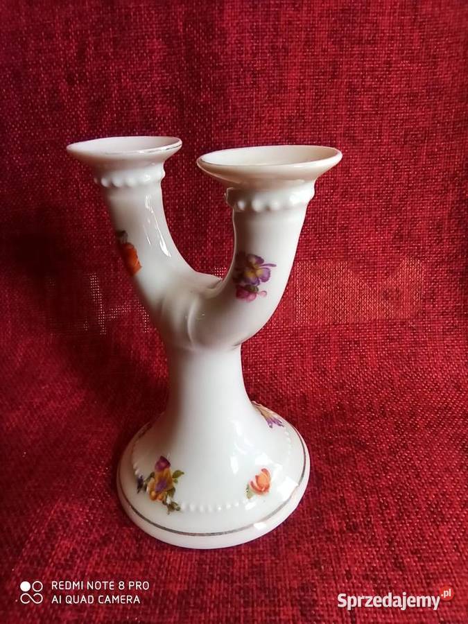 Świecznik Dresden Biała porcelana bukiecikami Porcelana i szkło Gdańsk