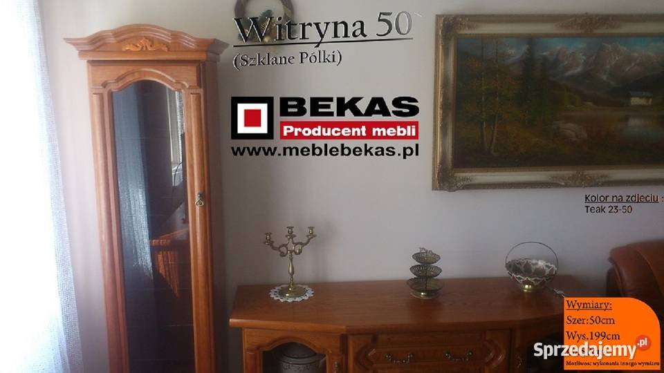 Witryna Słupek 50` Przeszklony Śliczny Dąb Lakier Bekas Teak