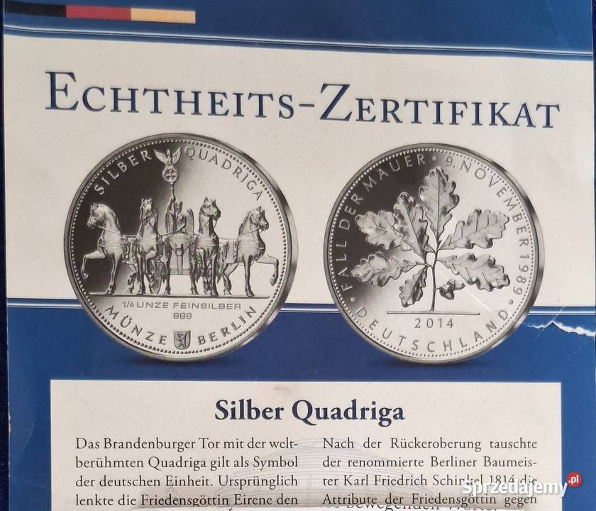 Srebrny Numizmat Brandenburska Qwadryga Gliwice