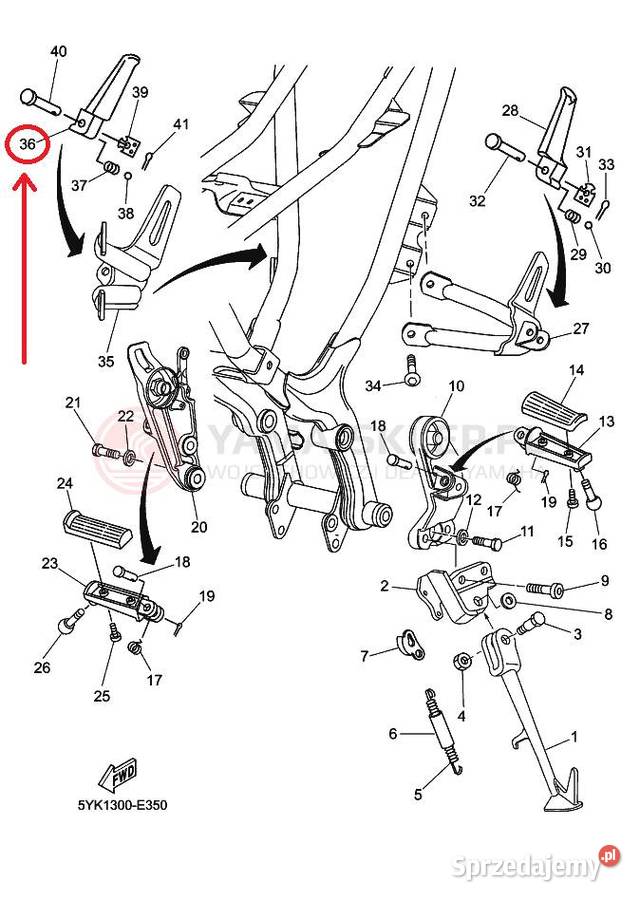 Podnóżek pasażera prawy Yamaha MT03 5WXF744100 świętokrzyskie Kielce