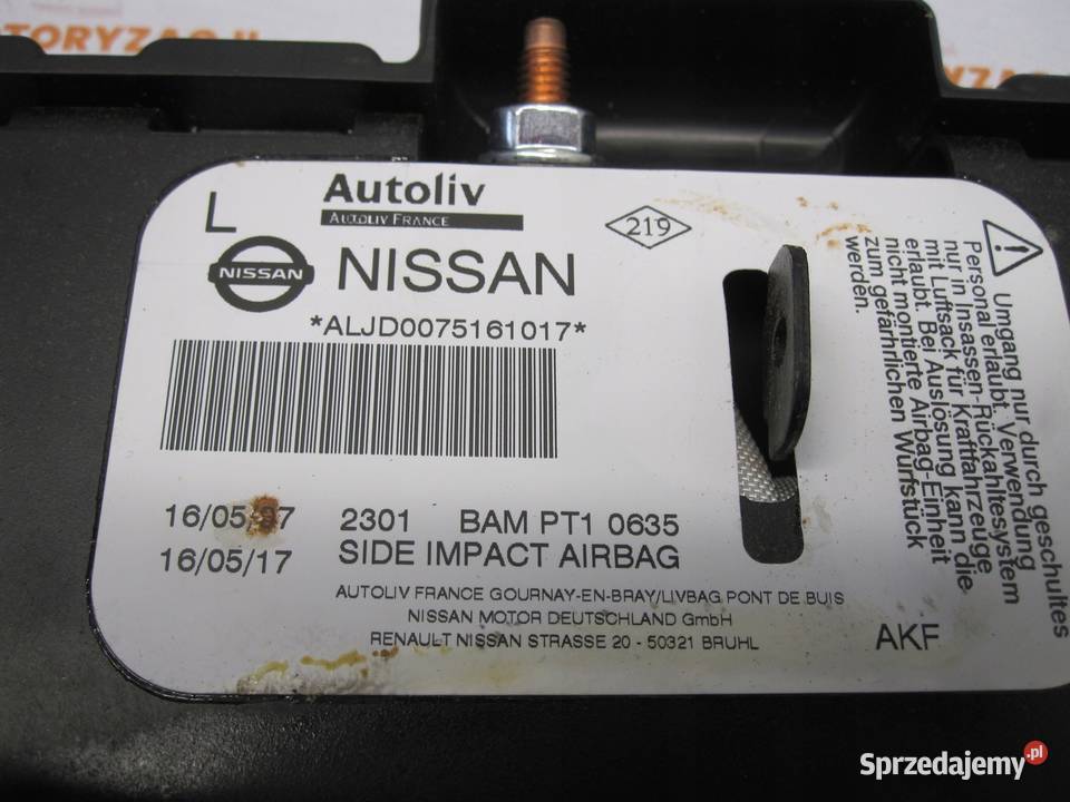 NISSAN QASHQAI I J10 07r AIRBAG poduszka fotela osobowe Kielce