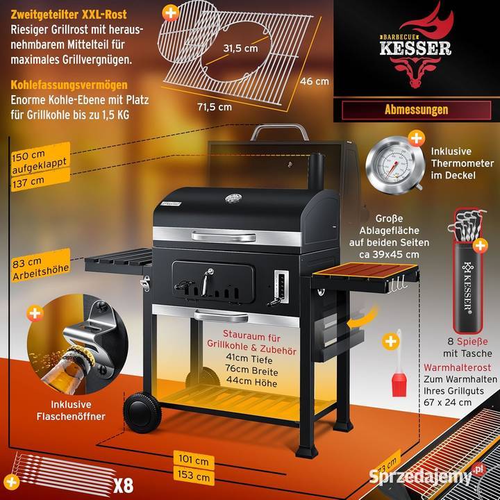 Grill węglowy KESSER KHKGP23 XXL na kółkach NOWY Kornica