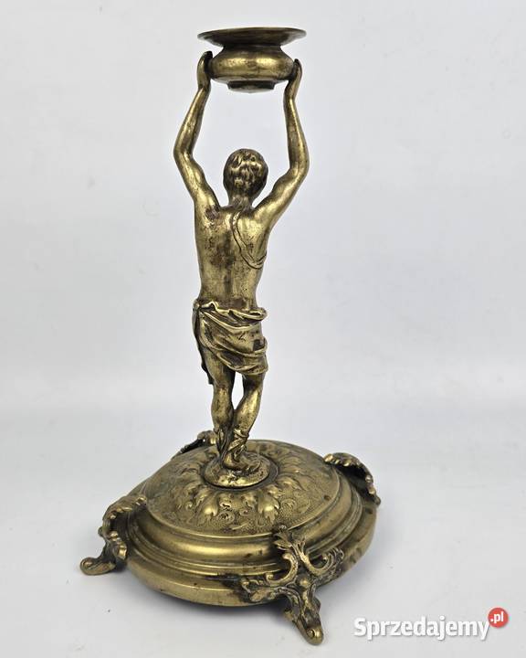 Świecznik figuralny brąz Fabryka Wolska Warszawa Bronisze