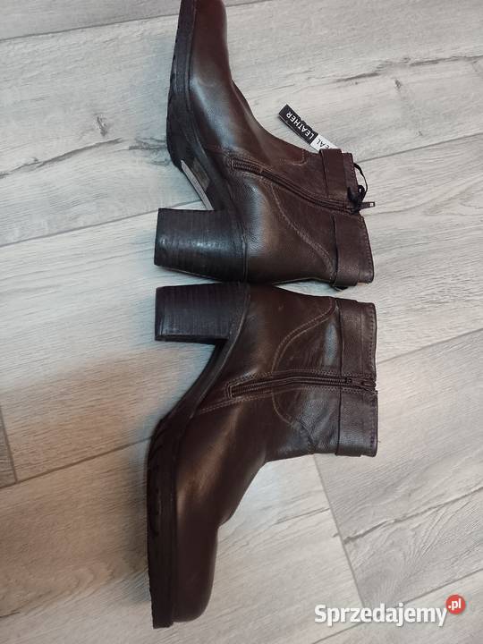 39 Real Leather Skórzane brązowe Botki biznesowe Półbuty Kraków